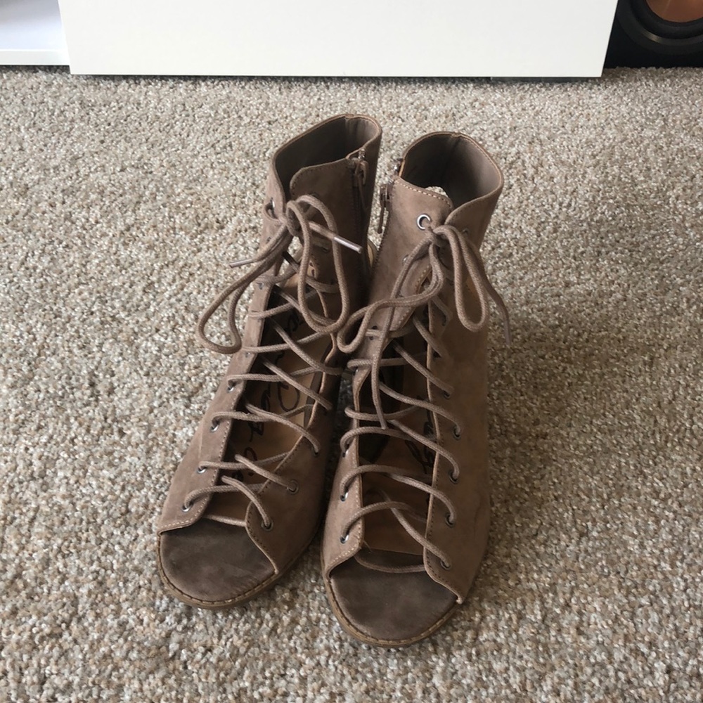 Lace up beige heels
